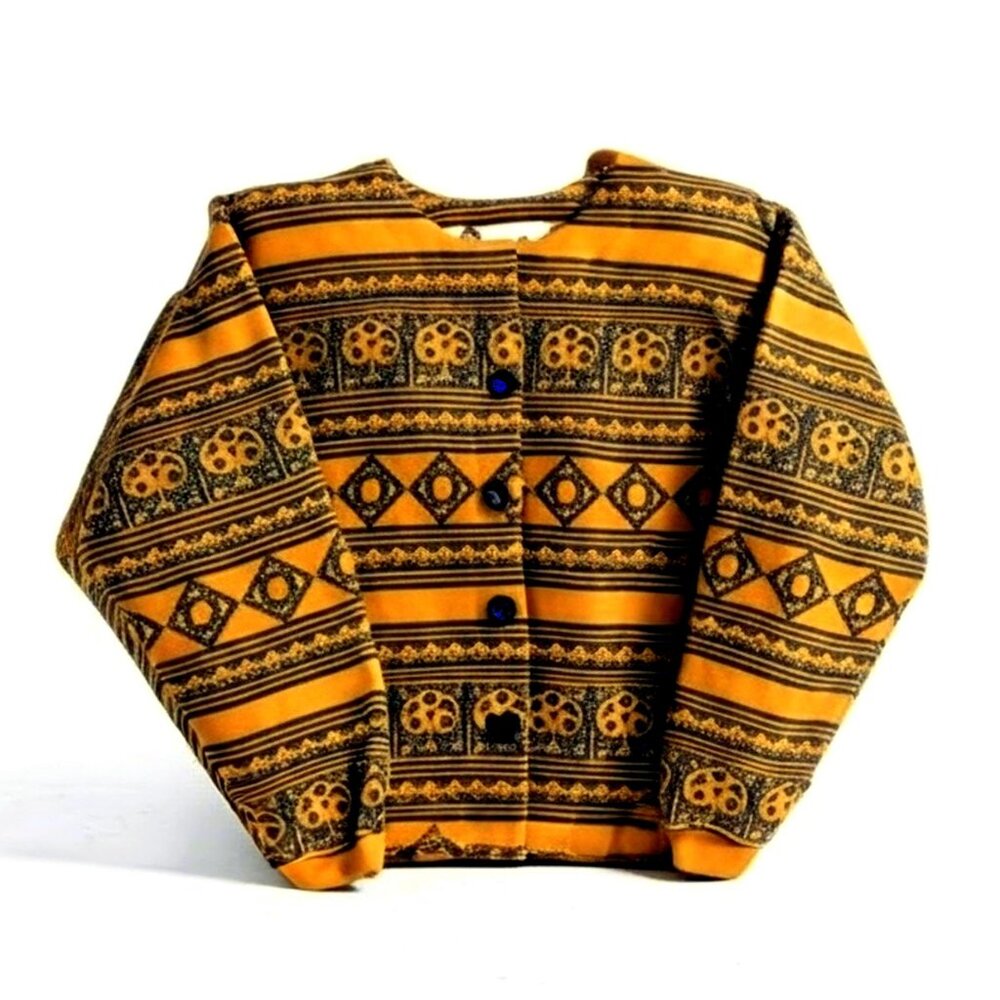 Vintage Croquet Club Tribal Stripe Crew Neck Cropped Sweatshirt  SZ L